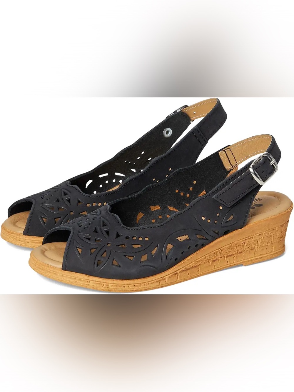 Spring Step Orella Black Leather Wedge Sandals, size 5.5 to 6 size 36